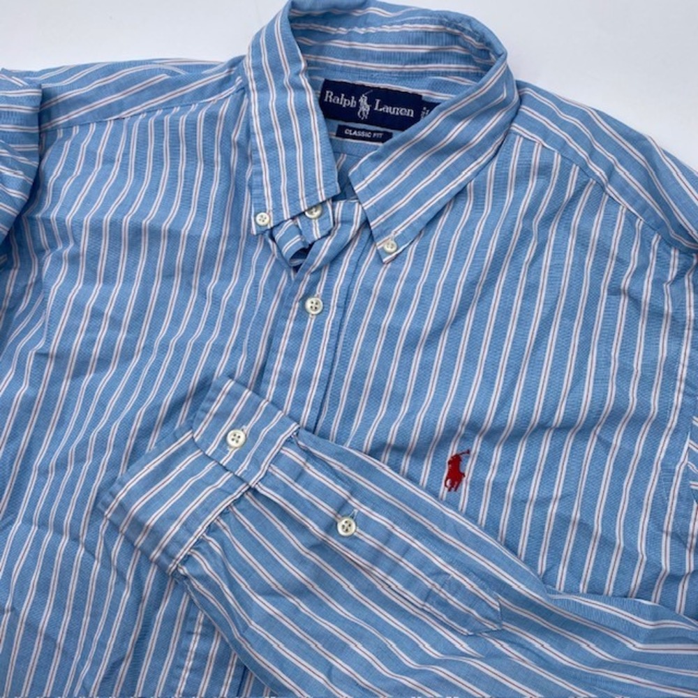 Ralph Lauren Classic Fit Striped Button Down Shirt Mens XL Blue Red Pony Preppy